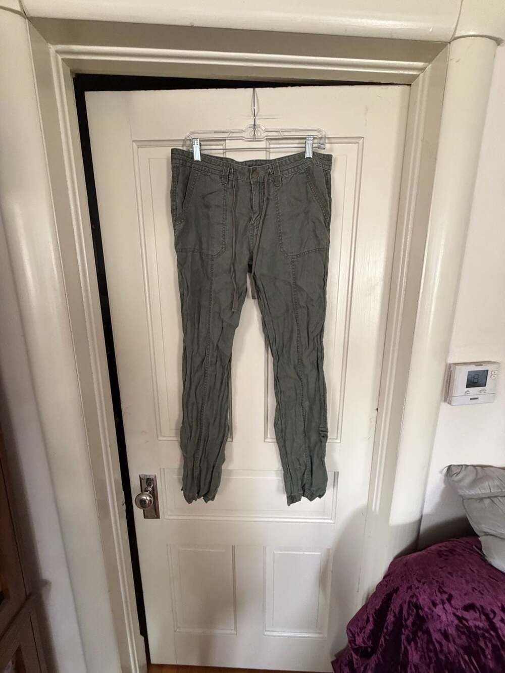 Hurley Women's Olive Green 100% Linen Cargo Jogger Pants